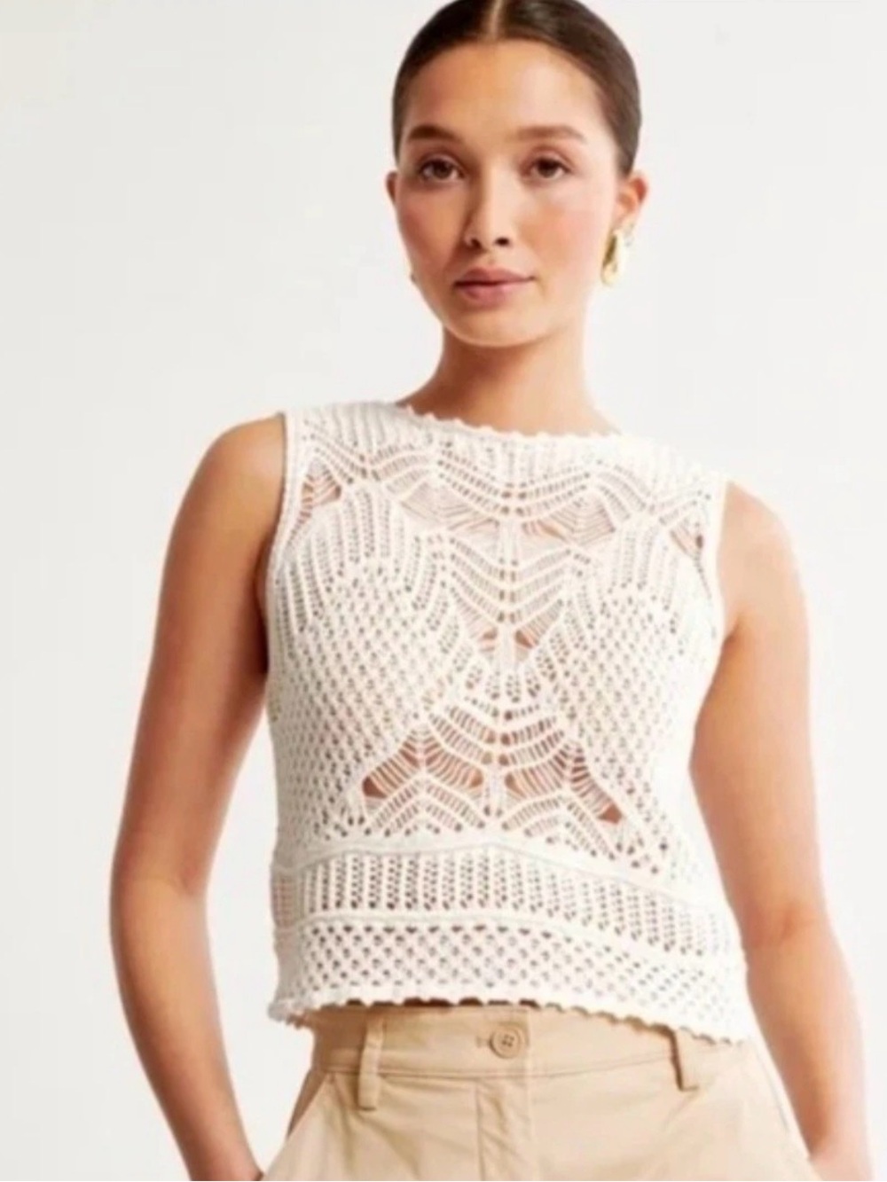 Abercrombie & Fitch A&F Cream Crochet Sleeveless Tank Top Small